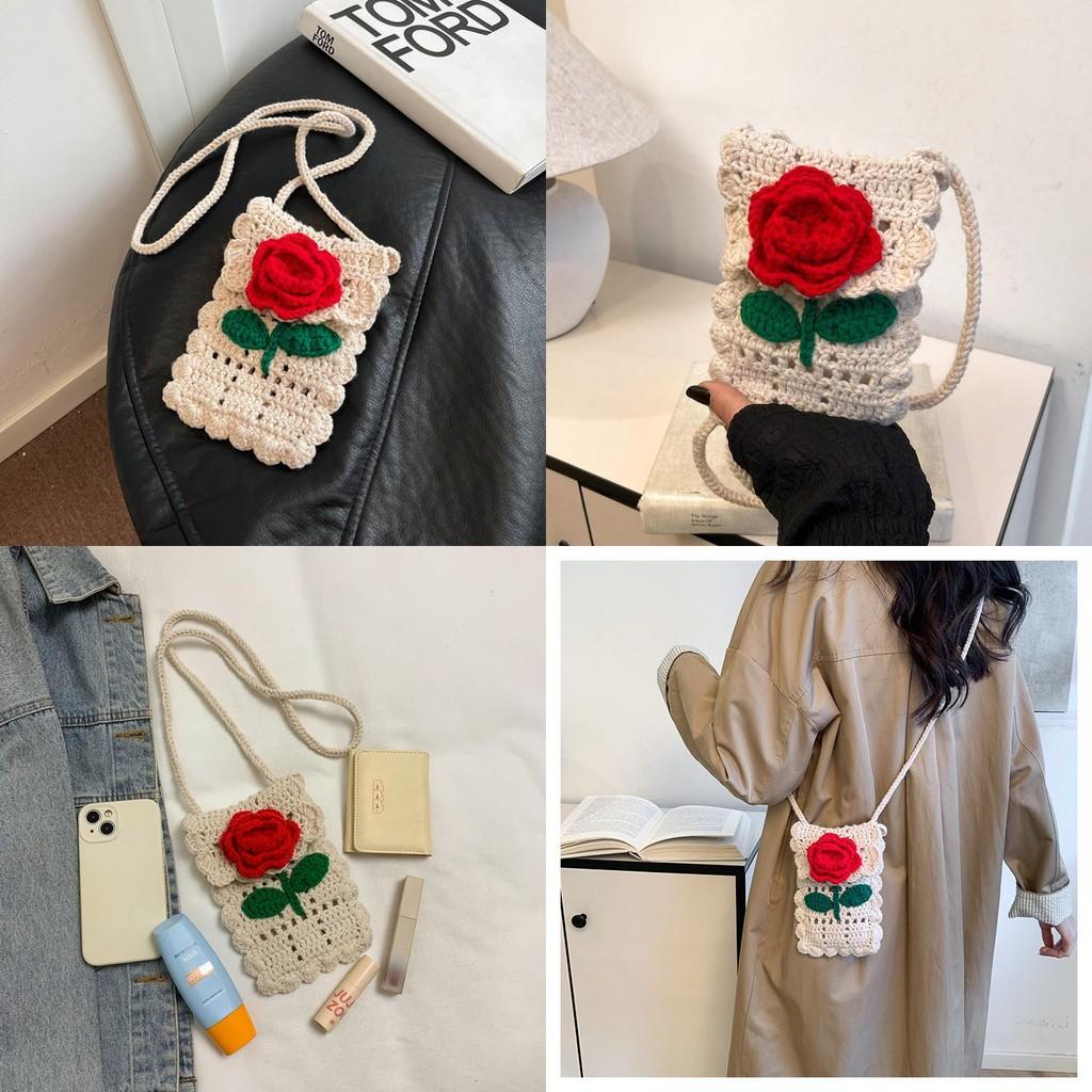 Knit Flower Girls Crossbody Bag With Durable Material For Daily Use