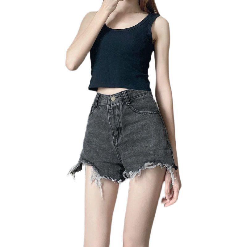 High-Waisted Ripped Denim Shorts for Women - Plus Size, Slimming, A-Line Raw Edge, Summer Trend