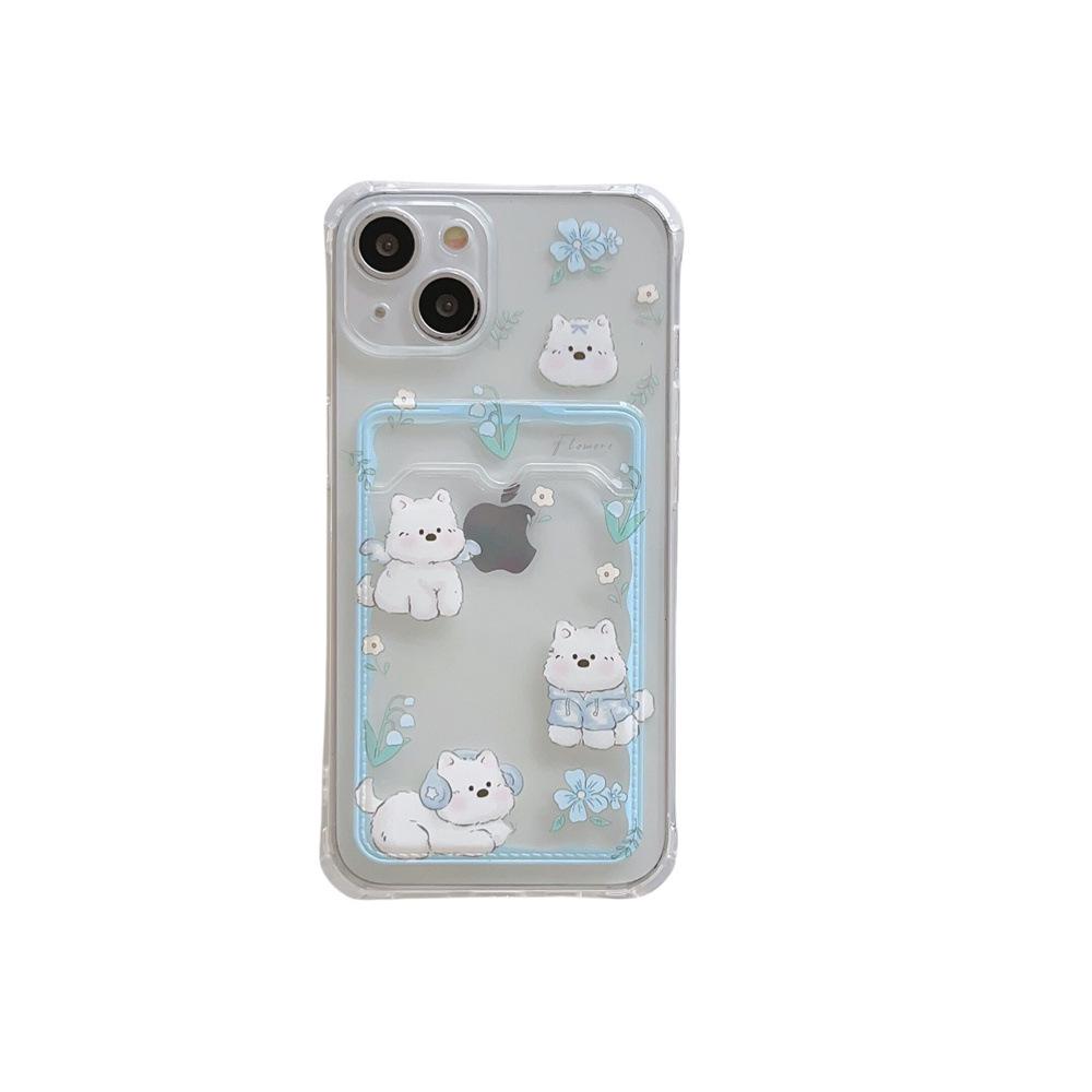iPhone 14 Pro Cute Cartoon Dog Case with Card Holder for 12/11/13 Pro Max
