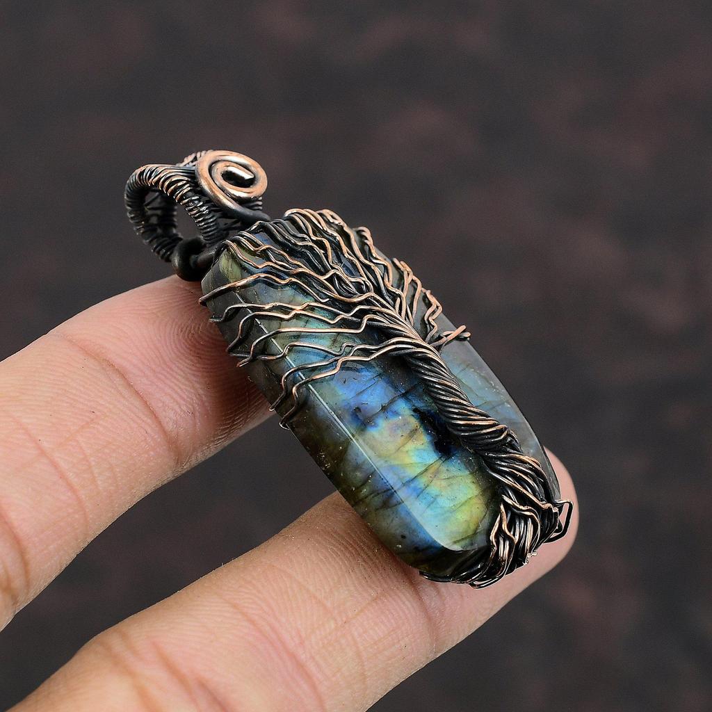 Tree Of Life Labradorite Pendant Copper Wire Wrapped Pendant Gemstone Jewelry Handmade Wrapped Pendant Copper Designer Jewelry Gift For Her
