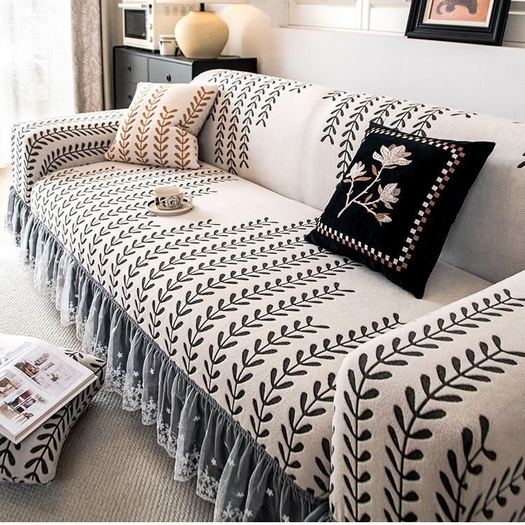 French Skirt Sofa Cover Anti Cat Scratch Straight Row Integrated Anti Slip All Inclusive Universal Protective Cover New Style Pad