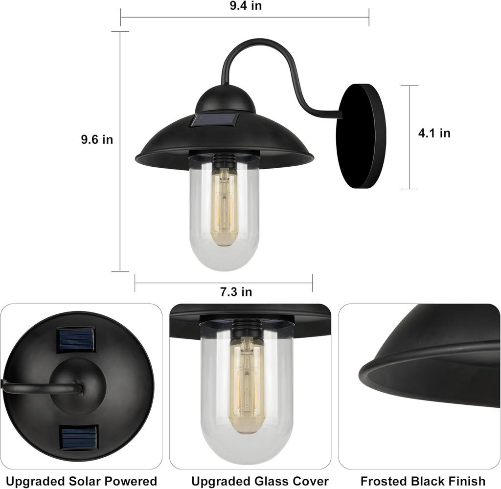 Upgraded Solar Gooseneck Wall Light, Waterproof Outdoor Sconce for Garage, Barn, Patio, Yard, Street