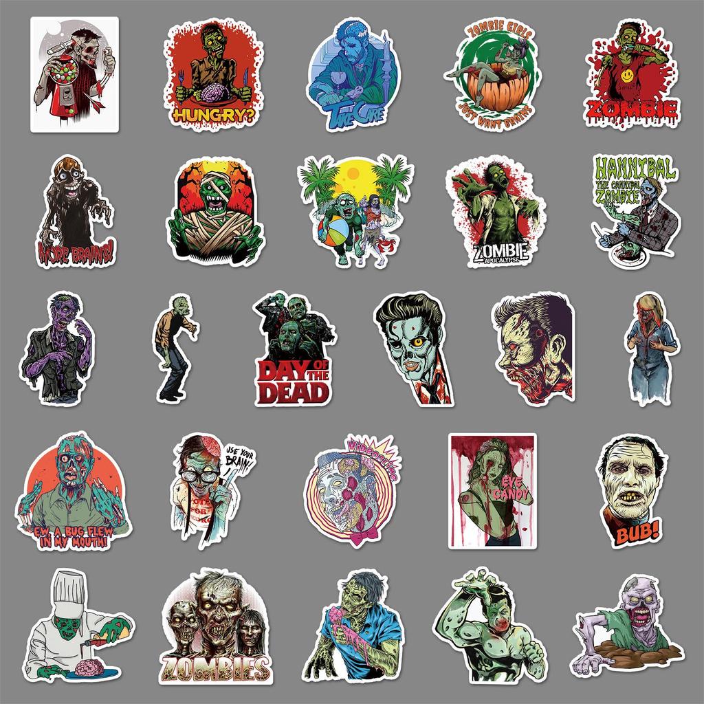 51 Creative Zombie Graffiti Stickers - Horror Series for Cars, Water Bottles, Suitcases, and Phone Cases
