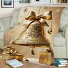 1pc Christmas Golden Bell And Gift Box Printed Blanket, Festive Atmosphere, Multi-Size Available, Autumn Thanksgiving Christmas Nap Blanket, Suitable
