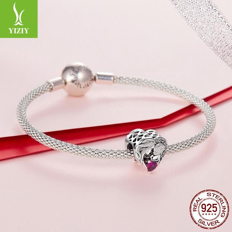 S925 Silver Mother And Child Family Beads, Wind Mother'S Day Diy Bracelet Accessories Loose Beads