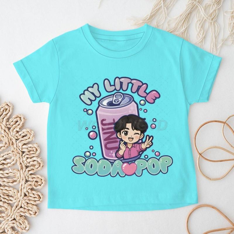 Cute Anime Kpop Print T-shirts Girls Boys Summer Lovely Short Sleeve Casual Tops Funny Letter Print Tshirt Children's Clothing