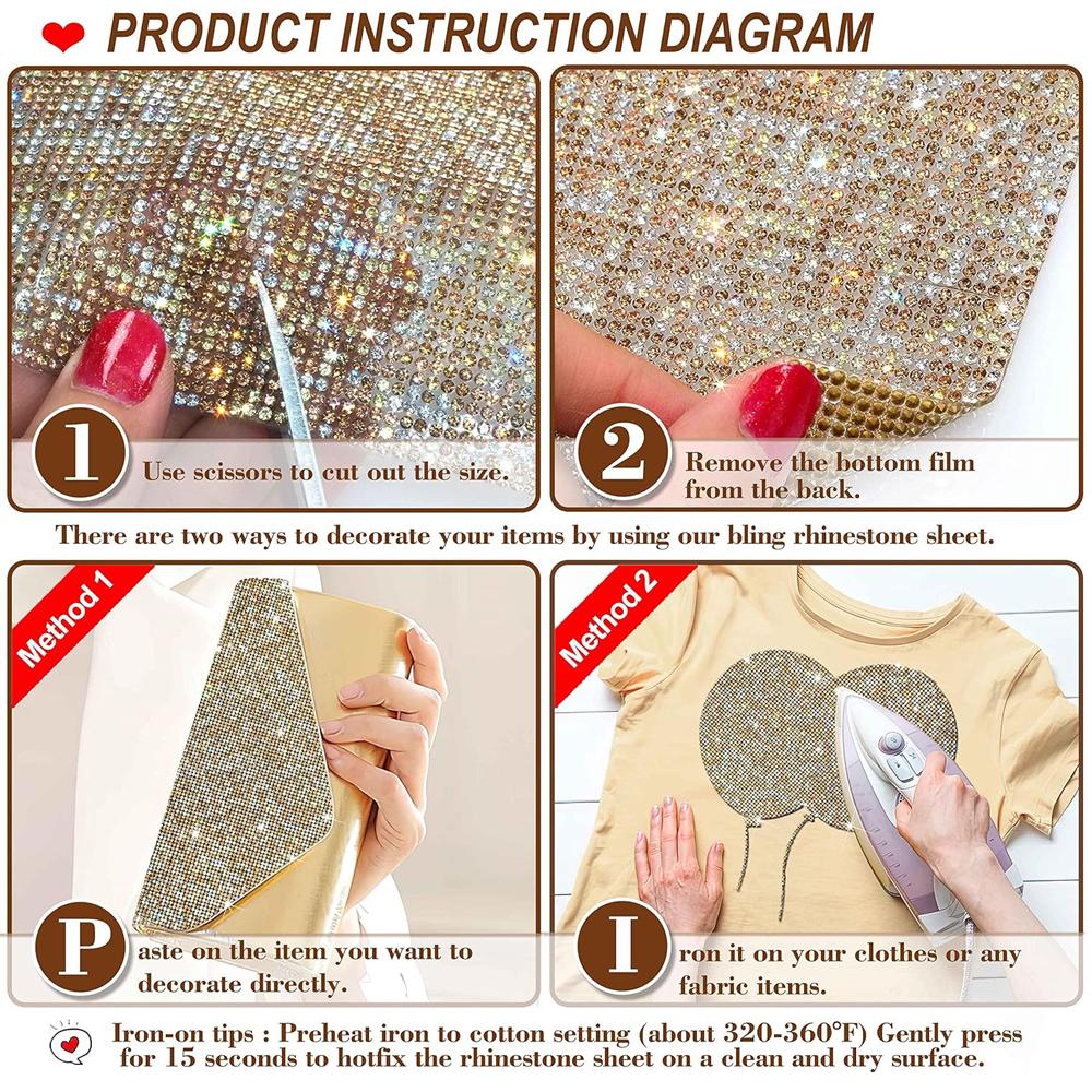 Bling Rhinestone Sticker DIY Car Decoration Stickers Self-Adhesive Hotfix Glitter Crystal Gem Sheet Sticker for Car&Craft Decor