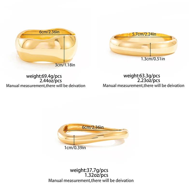 SHIXIN Hip Hop Smooth Surface Irregular Wide Bracelet for Women Trendy Stackable Gold Color Opening Spring Bangle Party Jewelry