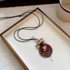 Gradient Leopard Print Pendant Necklace - Retro Leather Cord Sweater Chain for Women