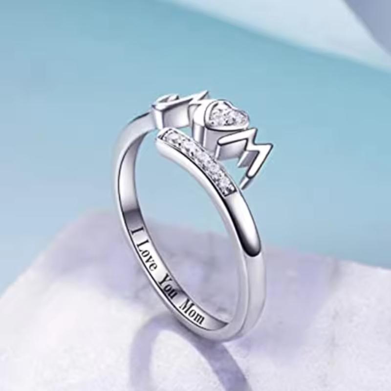 Exquisite Mom Rings Copper Color Caved Letter "I Love You Mom" Delicate Birthday Gift For Mother Fashion Women Jewelry