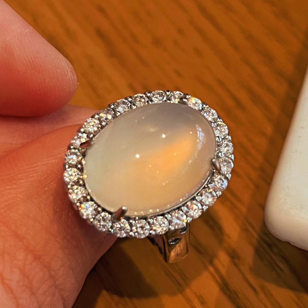 Jadeite White Ice Light, Natural White Chalcedony Ring, Agate Ring, Real Shot.