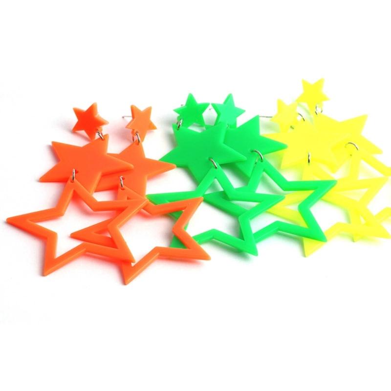 Star Earrings for Women Neon Color Hollow Star Dangle Earrings Sparkle-Star Drop Earrings Jewelry Gift Valentines Day