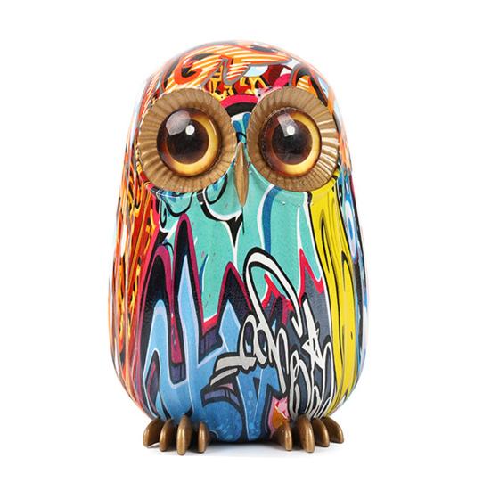 Graffiti-Eulenfigur, Harz-Eulen-Ornament, Desktop-Mehrfarbige Eulenstatue für Zuhause, TV-Ständer, Büro, Bücherregal, Schreibtisch-Dekoration