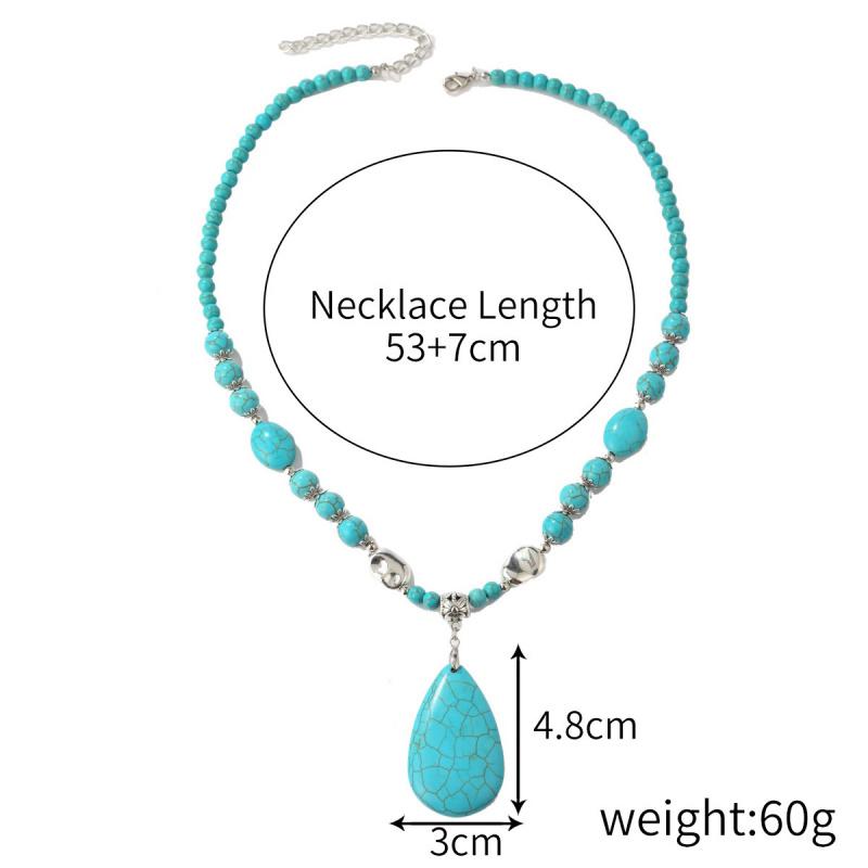 Turquoise Stone Beaded Necklace With Water Drop Pendant Blue Green Beads Layered Look Daily Jewelry For Women Casual Commuter Style 41-50 Cm