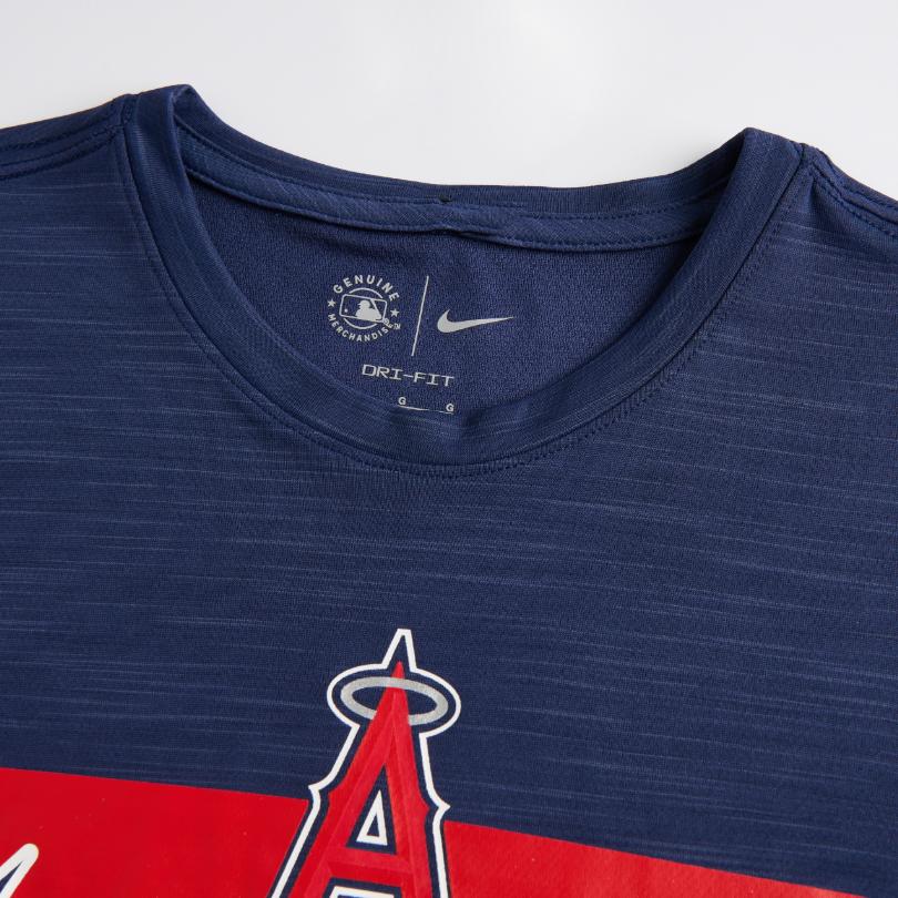 Nike MLB Collaboration Angels Baseball T-Shirt Dri-Fit Series Brand Logo Quick-Dry Crew Neck Short Sleeve Kids Tops Navy-Blue 3Z3B7SBG6-LAA