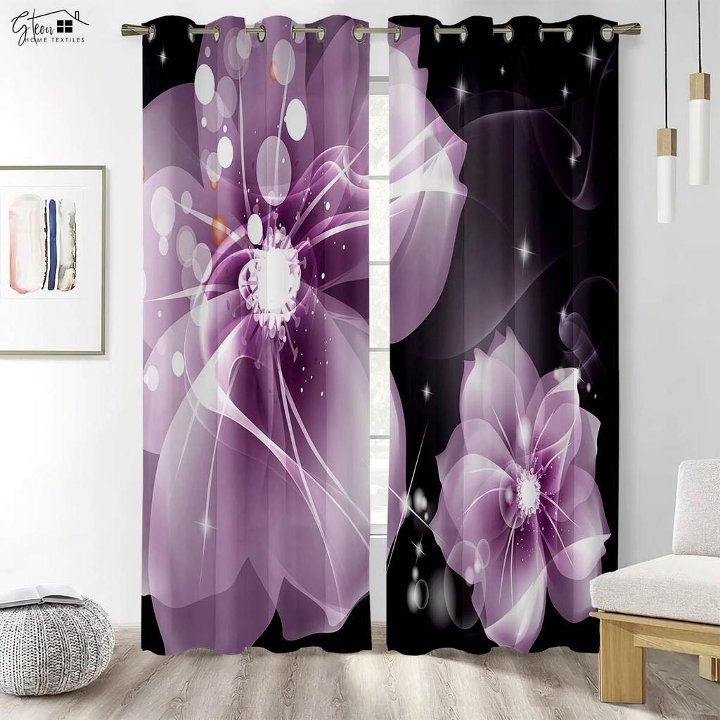 Květinové 3D tištěné závěsy Čínský styl Inkoustová růže Růže Obývací pokoj Ložnice Pracovna Tunýlek na tyč Polyesterová vlákna Závěsy