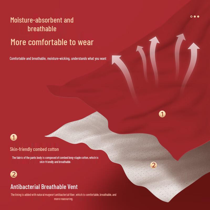 Hengyuanxiang Men's Red Combed Cotton Boxer Briefs 4-Pack