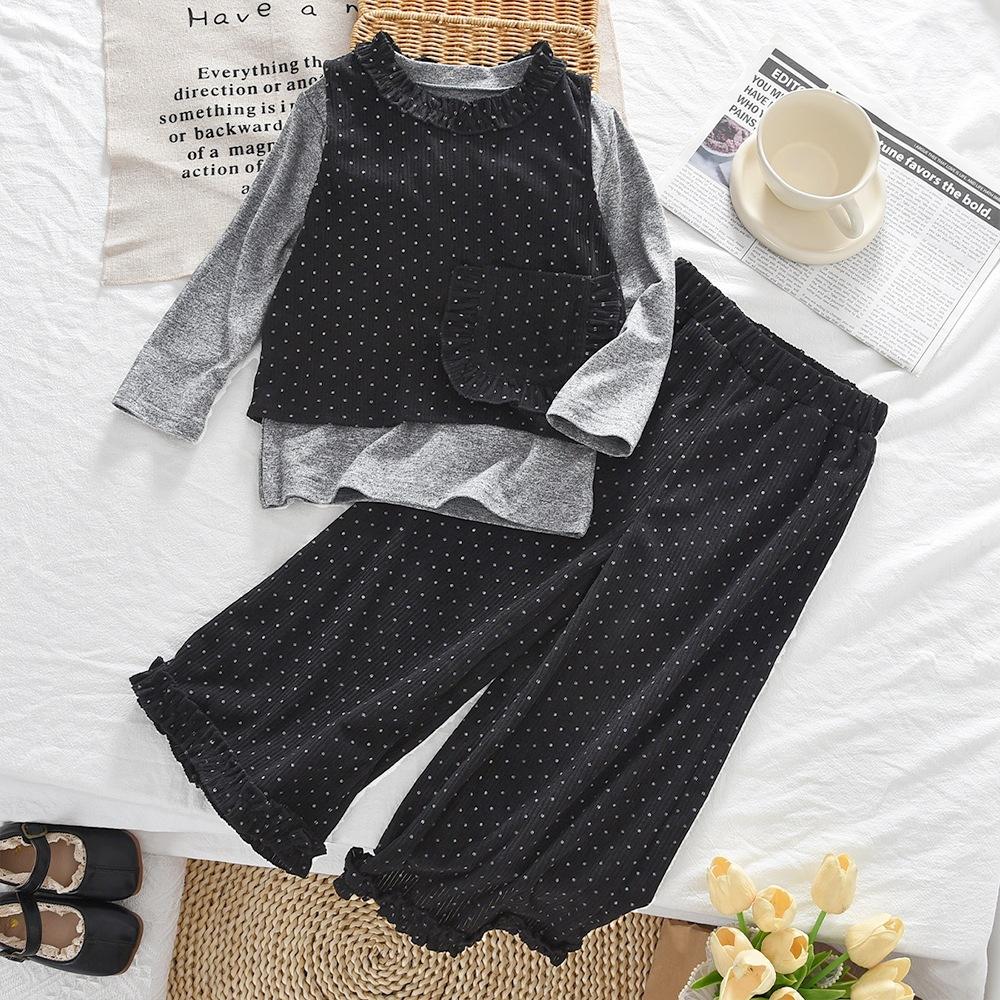 Mädchen Herbstweste Neue Modische Kinder Internet-Berühmtheit Outfit Baby Frühling und Herbst Stilvolles Dreiteiliges Set Koreanische Version