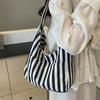 Retro Magnetverschluss Längsstreifen Tasche Tägliche Vintage Pendler Handtasche Leinwand Umhängetasche Mädchen