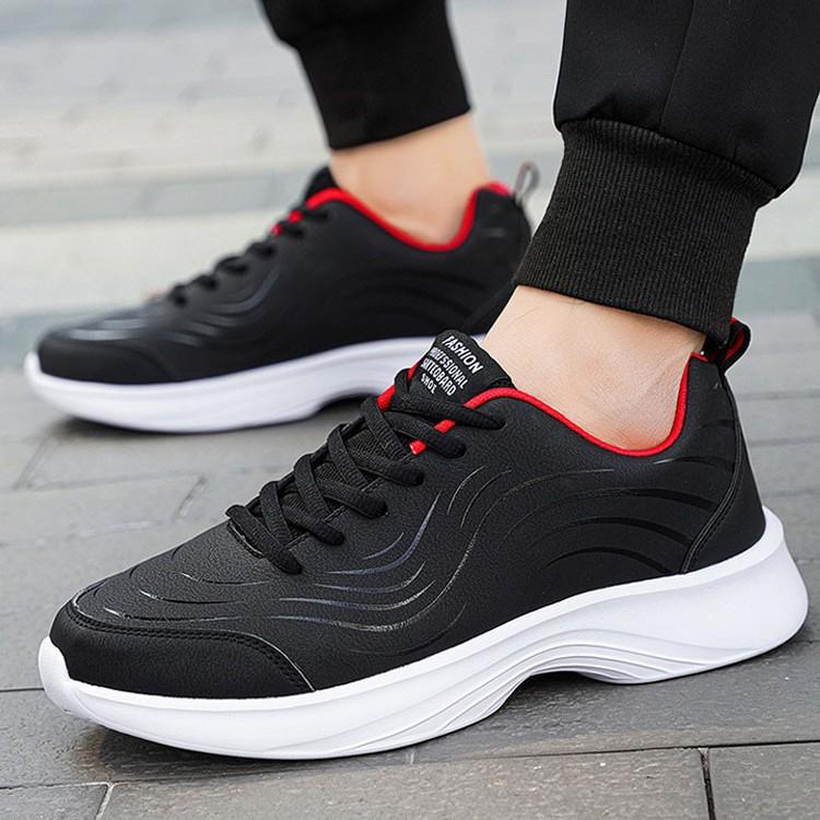 Men's Shoes Autumn and Winter Black Leather Sneakers Waterproof and Non-slip Casual Running Travel Shoes Lightweight Soft Sole Versatile