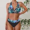 New Bikini Split Print Swimsuit Women's Splicing Gathering Swimsuit