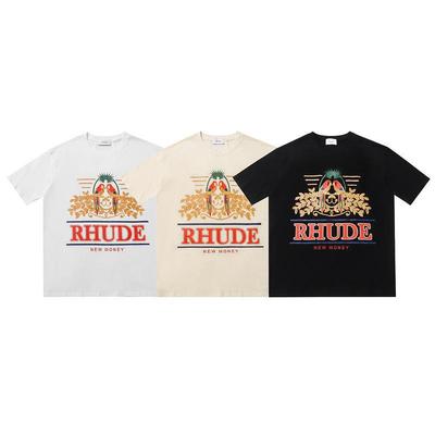 2023 Cross-border European and American Trendy Brand RHUDE Micro-label Letter Logo Pattern Short-sleeved T-shirt Men's and Women's High Street Loose H
