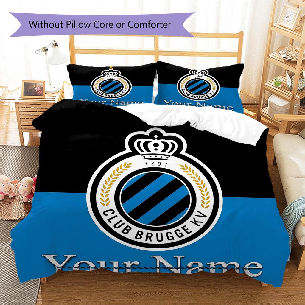 Biancheria da letto personalizzata con nome Club Brugge KV Crest, Set copripiumino Copripiumino Federa Regalo di Compleanno per la Casa (1 * copripiumino + 2 * federa, senza nucleo)