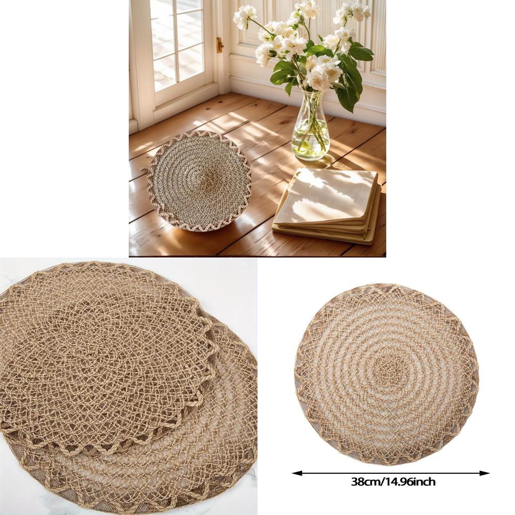 Nordic Style Washable Round Table Mat With Hollow Floral Pattern For Home Dining Decor