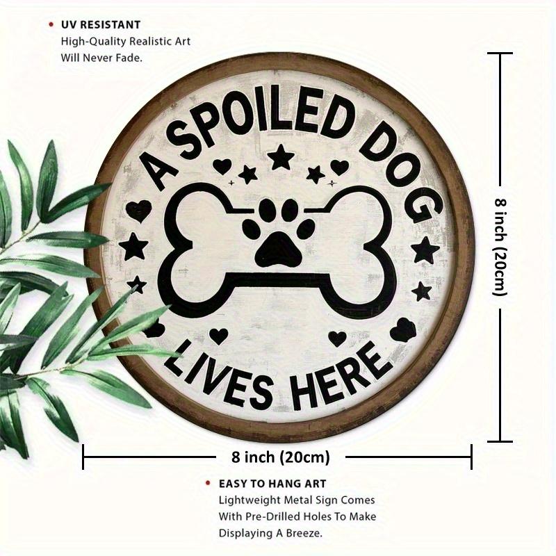 Metal Round Sign with 2D Flat Print - Dog Bone and Paw Design - Perfect for Door, Wall, Porch, Garden, Bar, and Café Decor