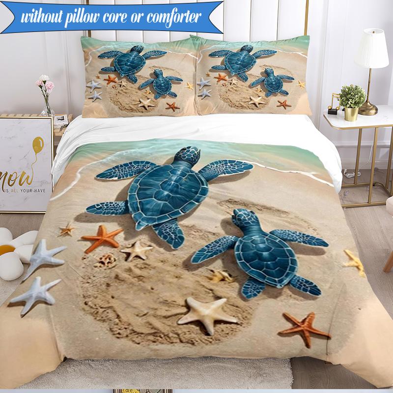 3PCS Ocean Love Turtles Bedding Set,Including 1pc Duvet Cover And 2pcs Pillowcases Perfect for Bedroom, Dormitory, Fan Christmas Gift