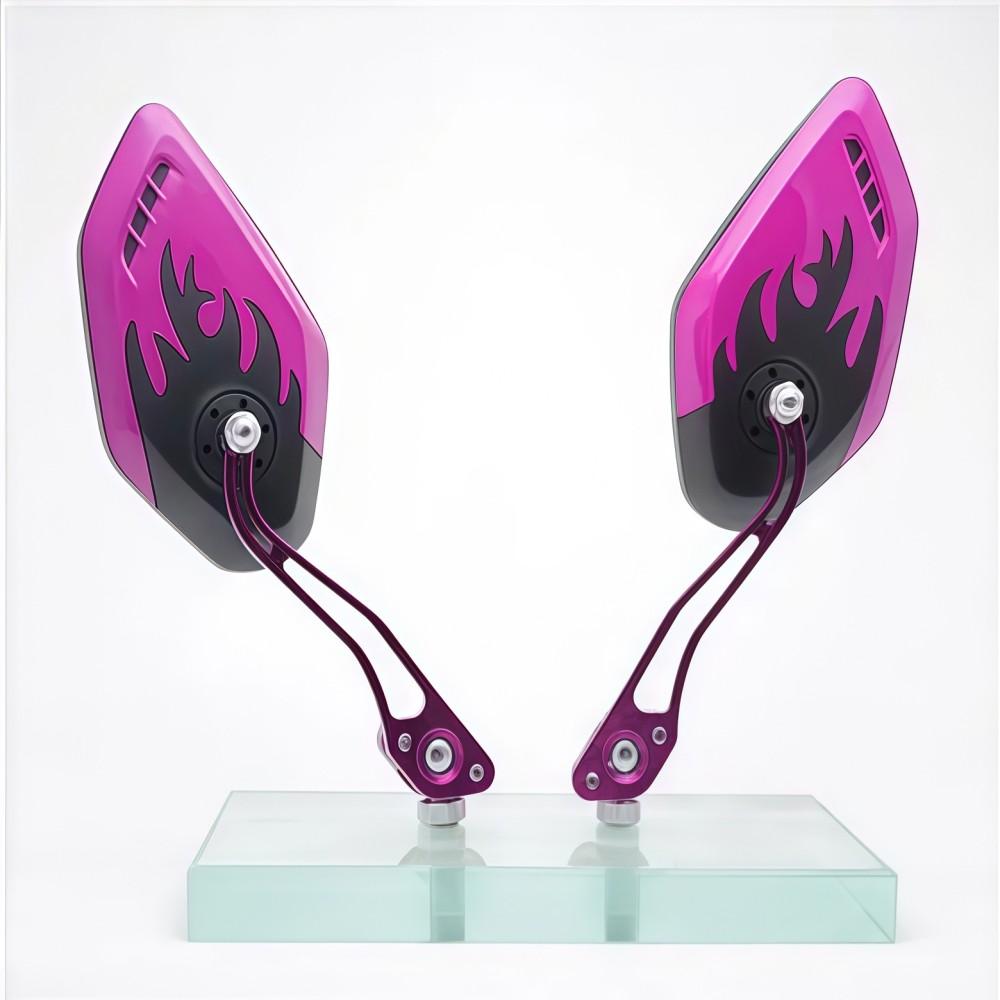 1Pair Universal Motocycle Rear View Adjustable Side Mirrors for Handlebars Aluminum Flame Pattern with 8mm/10mm Screws