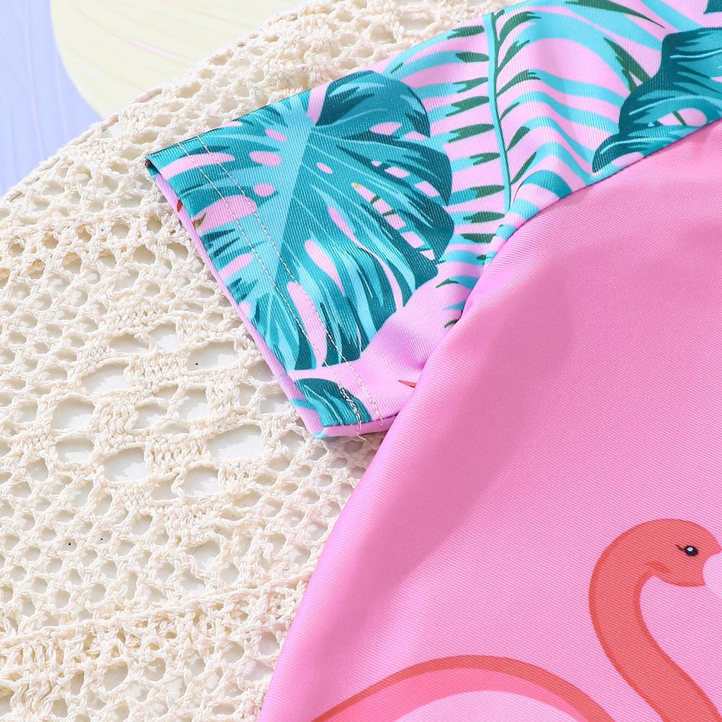 Girls' Summer Flamingo & Coconut Print Two-Piece Swimsuit Set
