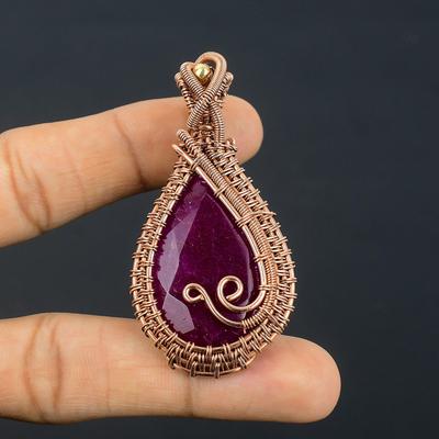 Ruby Pendant Gemstone Jewelry, 999 Copper Wire Wrapped Handmade Pendant, Latest Design Jewelry