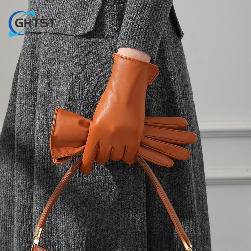 

Элегантные кожаные перчатки женские зимние плюс флис Утолщенные Теплые Сенсорный экран Вождение Езда Модные Ветрозащитные перчатки L