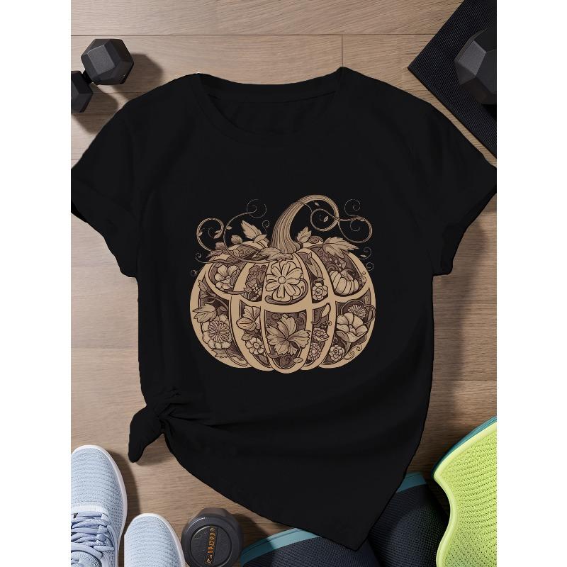 European Size Stylized pumpkin illustration Women's Plus Size Sports Short Sleeve T-Shirt