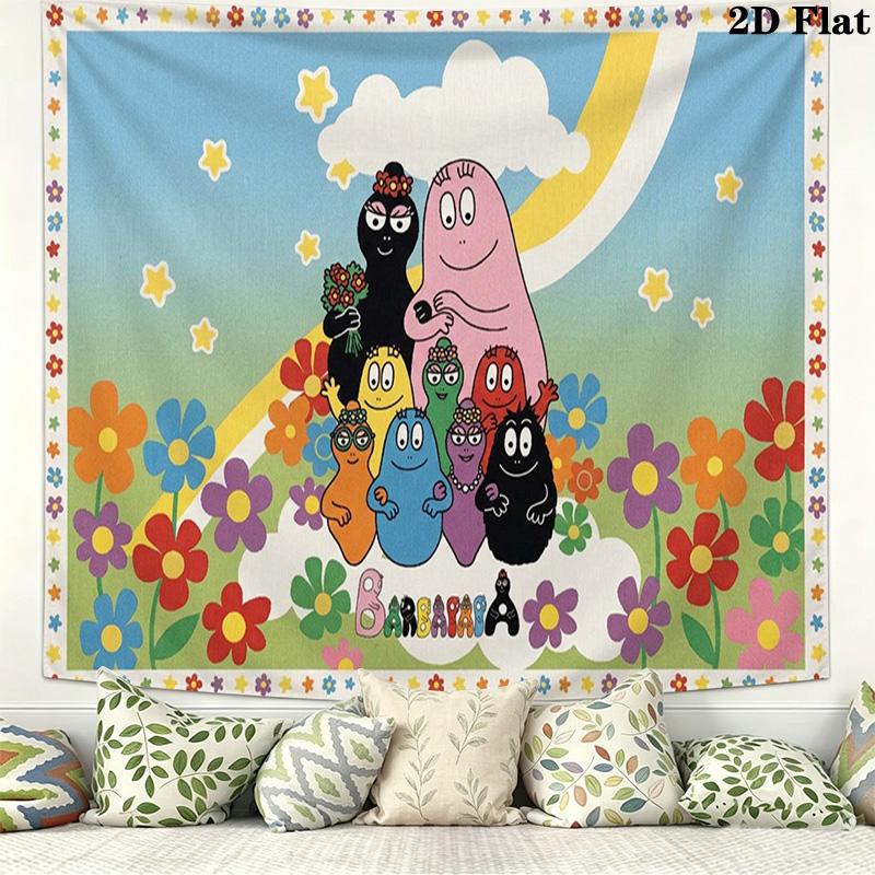 Barbapapa Wall Tapestry Aesthetic Wall Hanging Printed Fabric Blanket Decorative Tapestries for Bedroom Living Room Home Decor