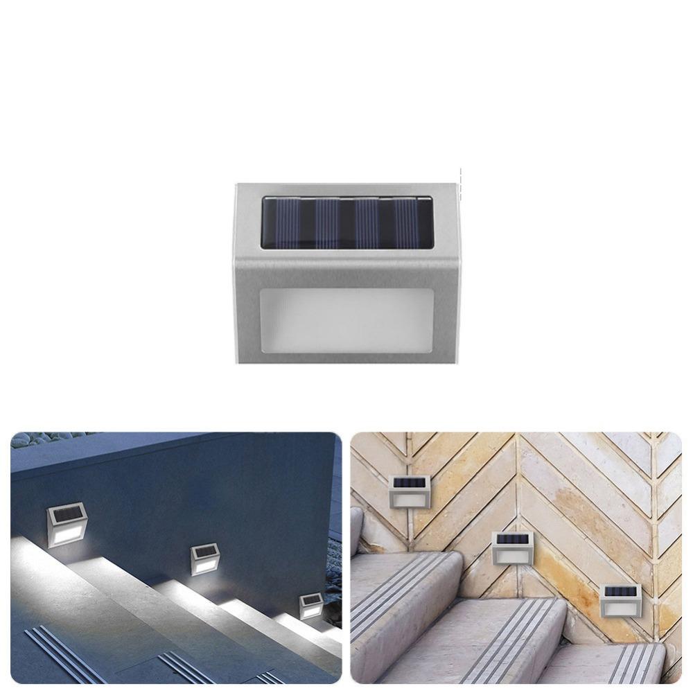 2Pcs White/Warm Light Stainless Steel Stair Lamp Energy Saving Solar Deck Lights  Fence Wall
