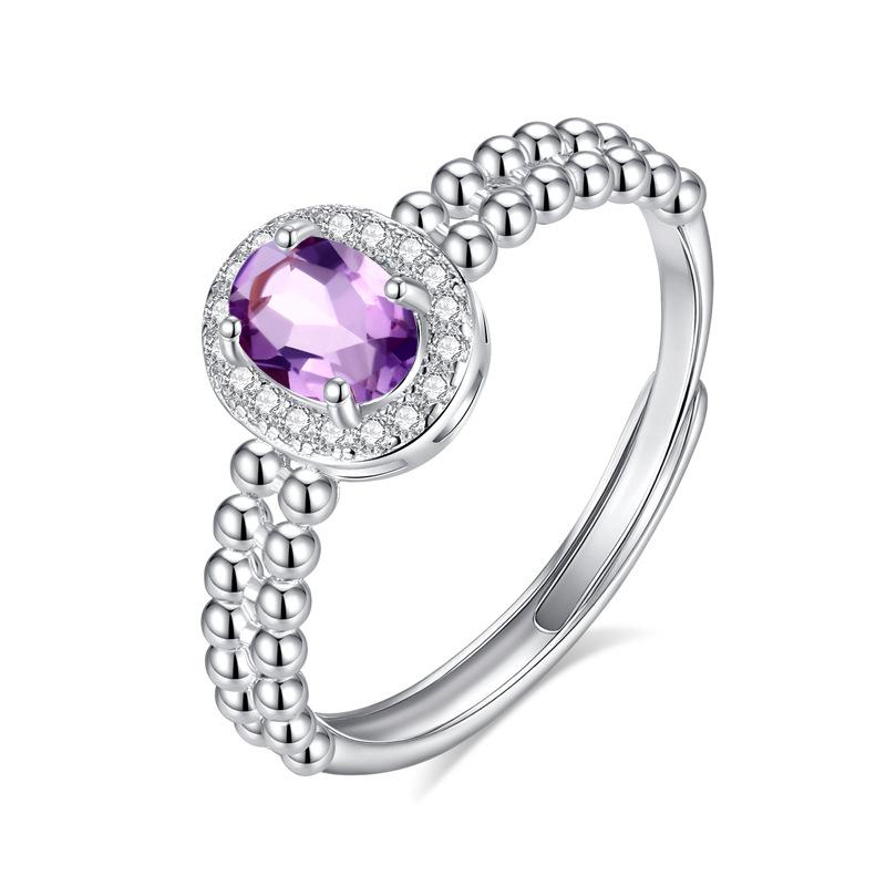 Fashion High Sense Oval Geometric Opening Ring S925 Silver Natural Stone Daily Commuting Simple Light Luxury Ring