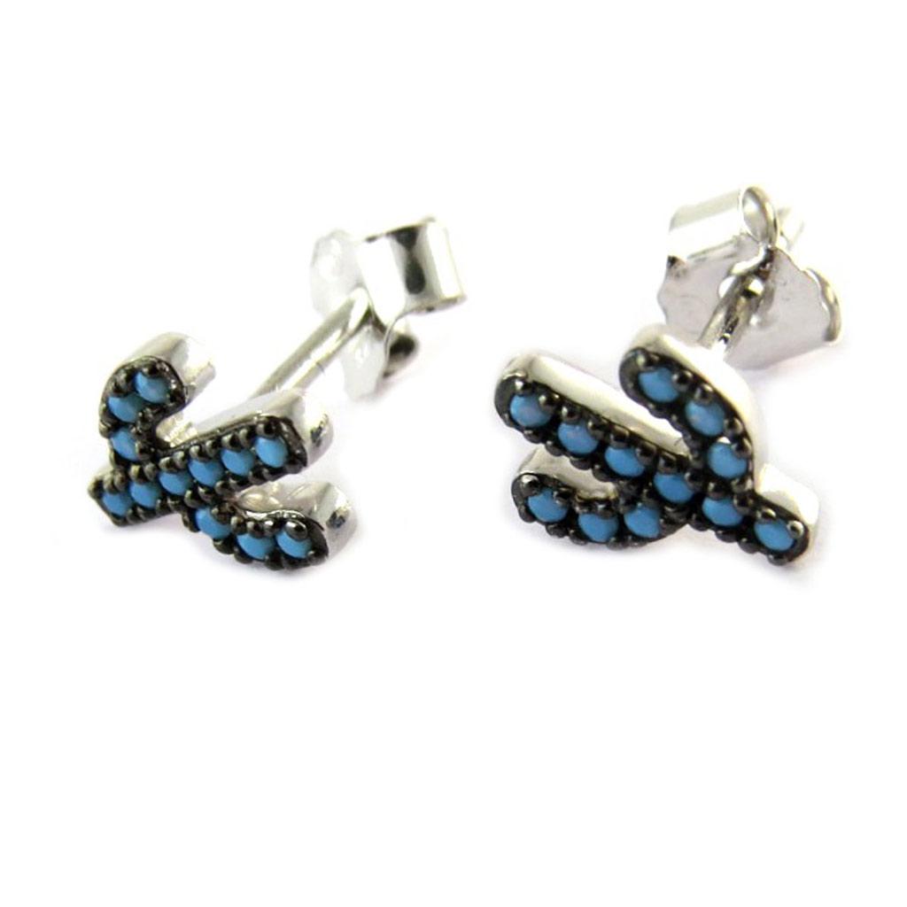 Les Trésors De Lily [N7130] - Silver Earrings 'Cactus' Turquoise Black (rhodium-plated) - 7x7 Mm