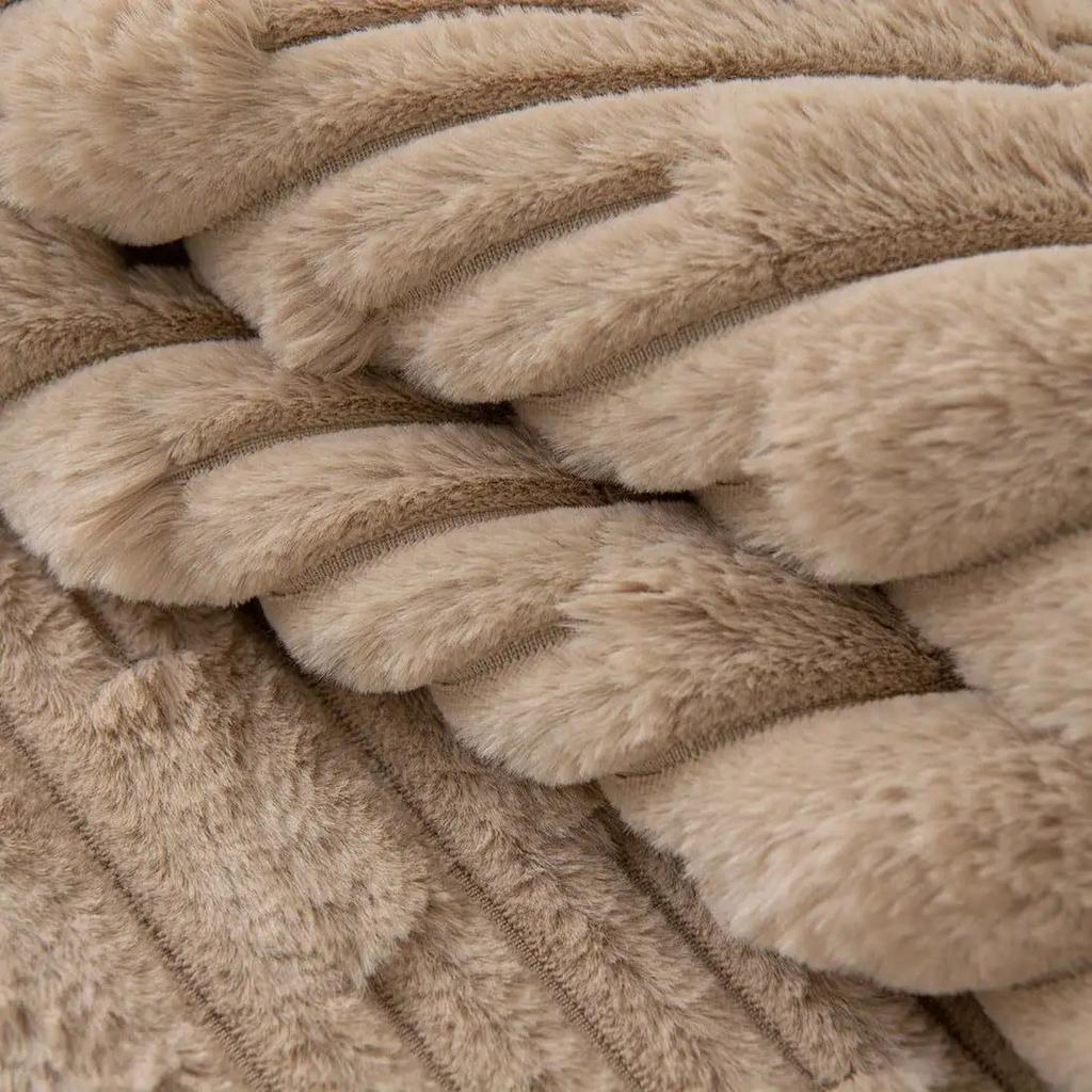 2pcs Set of Soft and Warm Striped Faux Fur Waist Pillow Covers, Cream Color Series, Fluffy Velvet Cushion Covers, Without Pillow Core