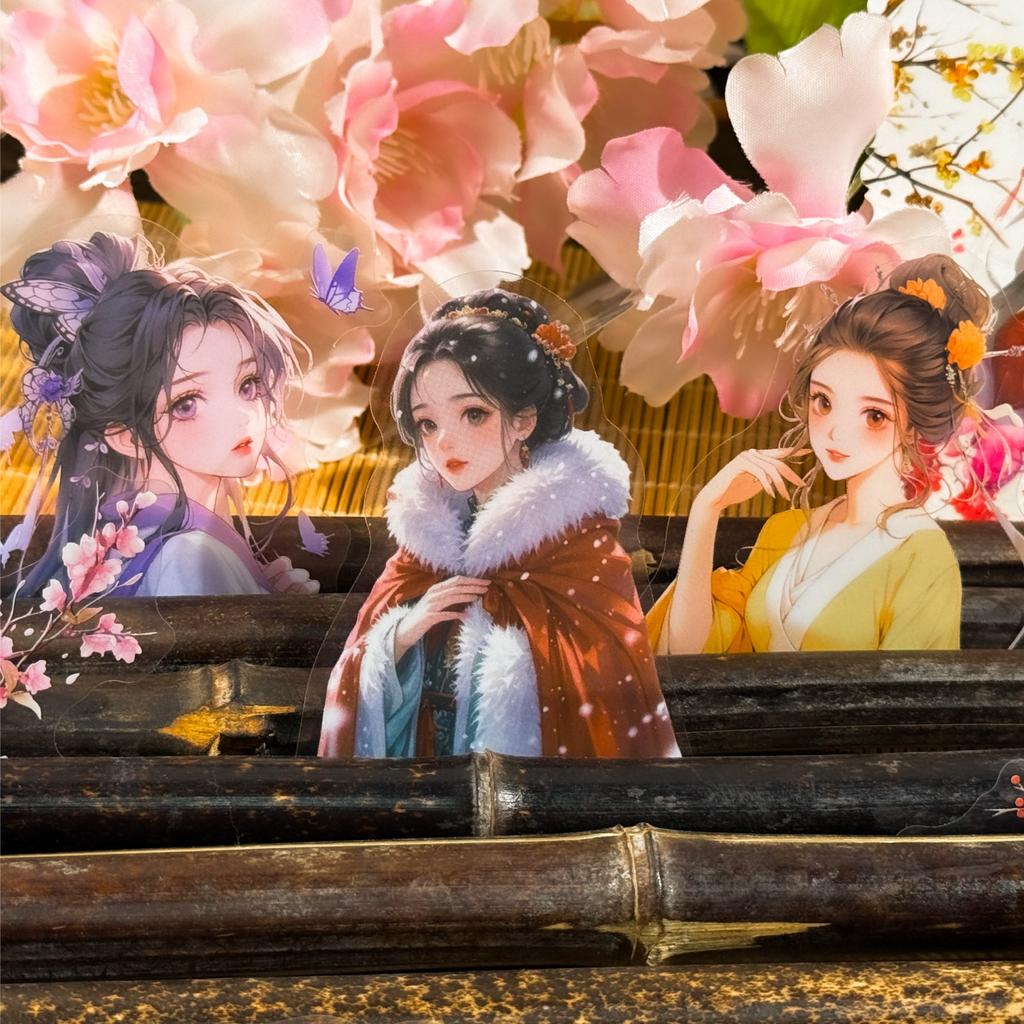 JIAMEI 15pcs Jiangnan Series Kawaii Ancient Style Girl Adhesive Decorative Stickers DIY Scrapbook Aesthetic Stationery Stickers