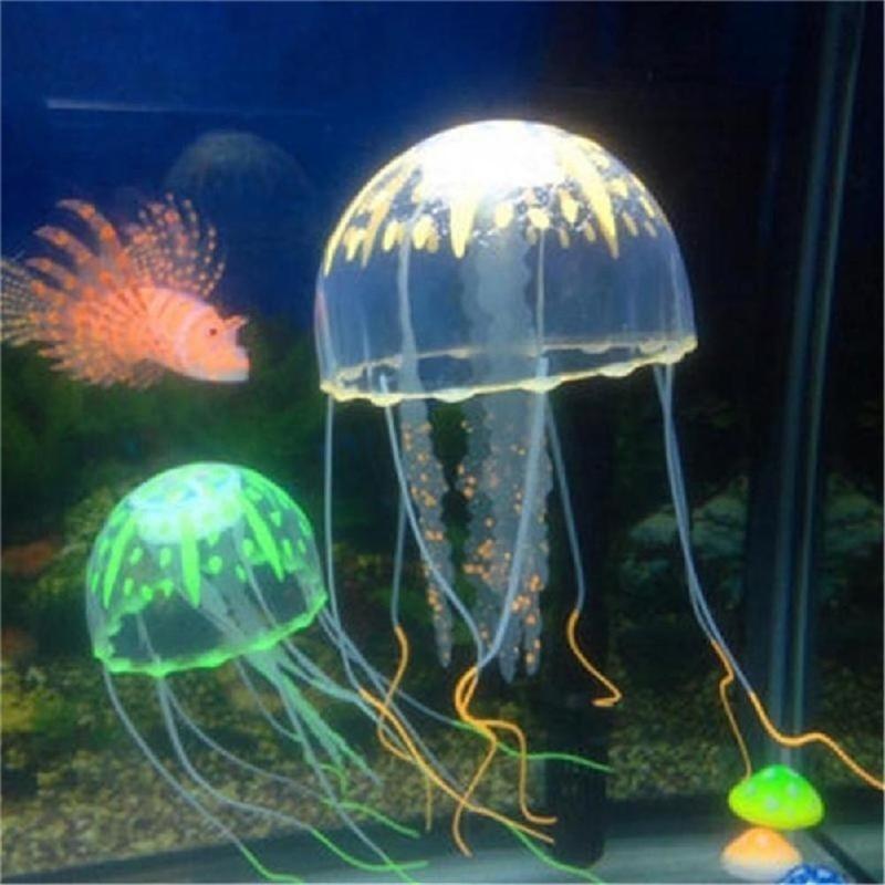1PC Artificial Glowing Jellyfish Fake Fluorescent Effect Aquarium Fish Tan Ornament Beauty Bar Party