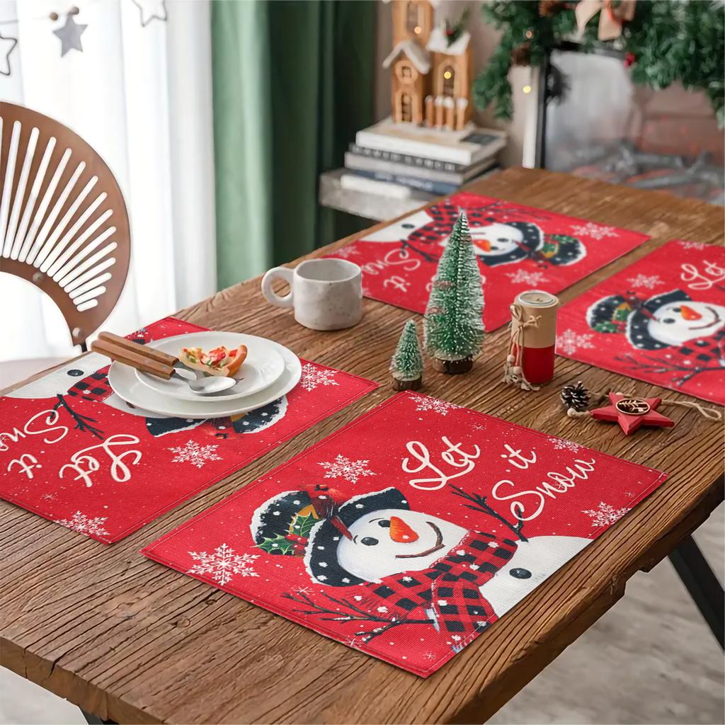 Christmas Table Runner and Placemat Set Merry Christmas Decoration for Home 2024 Xmas Ornaments Navidad Natal New Year Gift 2025