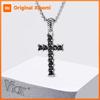 Vnox Men Black Zircon Cross Pendant Necklace, Stainless Steel 60cm Box Chain Punk Choker Hip Hop Jewelry Gift for Him