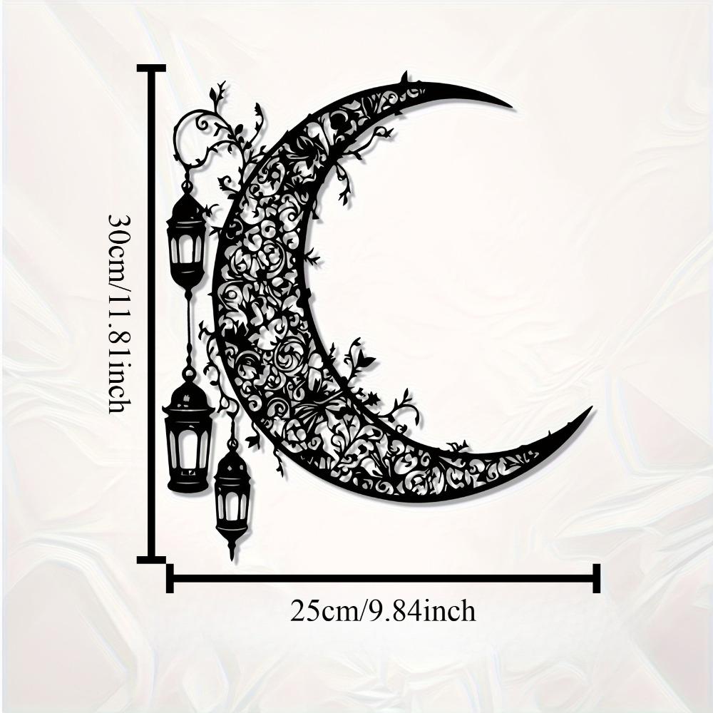 Metal Wall Art Crescent Moon Lantern Islamic Ramadan Eid Decor, Weatherproof Outdoor Indoor Hanging Sculpture Gift 12in