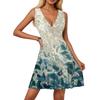Women's Dress V-neck Sleeveless Casual Floral Print Hem Pleated Dress