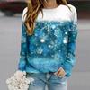 Tops For Women Beautiful Snowflakes Print Round Neck Long Sleeve T-shirt Fall Casual Slim Pullover Women's Long Sleeve Top