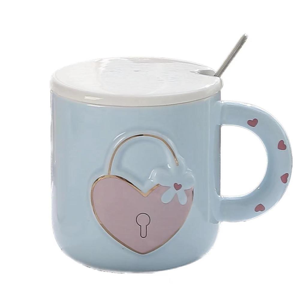 Kreativer Liebesschloss-Becher Ins Hochwertige Keramiktasse Souvenir Niedlich Zuhause Paar Wasserbecher Kaffeetasse