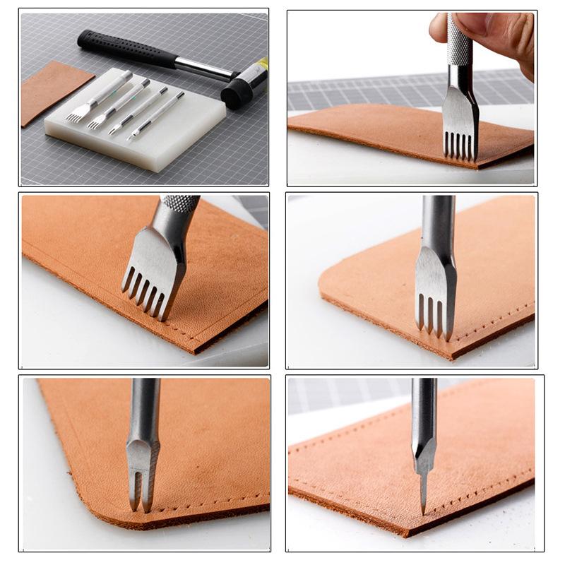 4Pcs Leather Punch Set Sewing Stitching Chisel 1 2 4 6 Prong Hole Punch Tool DIY Leathercraft Kit