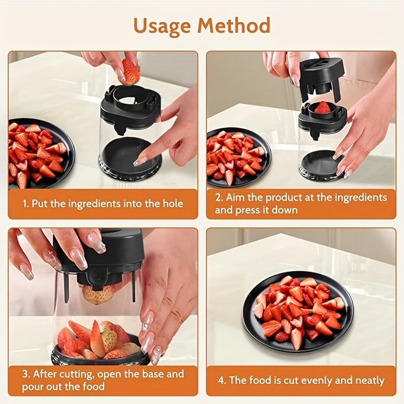 Stainless Steel Manual Fruit Slicer with Detachable Stainless Steel Blades , Ideal for Strawberries, Grapes, Tomatoes, Onions, Mushrooms, and More